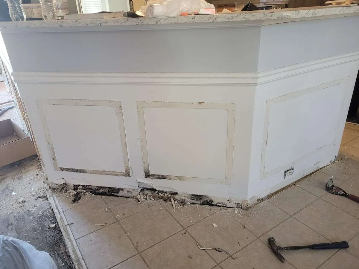 Water damage and mold on kitchen during Sewage Cleanup & Sanitation in Hermosa Beach